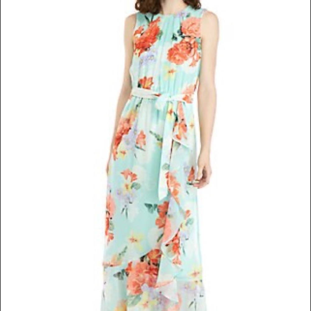 Calvin Klein Floral Floor Length Dress Blue sz 8